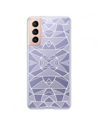 Coque Samsung Galaxy S21 Plus 5G Lignes Miroir Grilles Triangles Grid Abstract Blanc Transparente - Project M