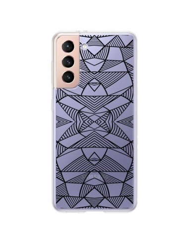 Coque Samsung Galaxy S21 Plus 5G Lignes Miroir Grilles Triangles Grid Abstract Noir Transparente - Project M