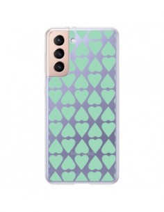 Coque Samsung Galaxy S21 Plus 5G Coeurs Heart Mint Bleu...