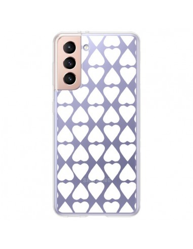 Coque Samsung Galaxy S21 Plus 5G Coeurs Heart Blanc Transparente - Project M