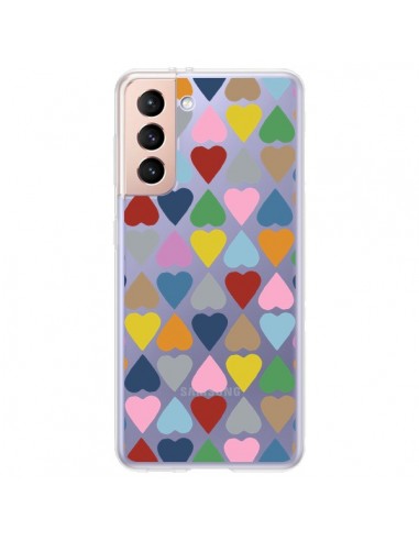 Coque Samsung Galaxy S21 Plus 5G Coeurs Heart Couleur Transparente - Project M