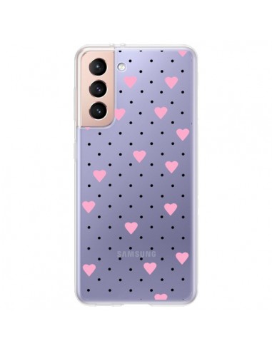 Coque Samsung Galaxy S21 Plus 5G Point Coeur Rose Pin Point Heart Transparente - Project M