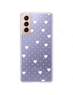 Coque Samsung Galaxy S21 Plus 5G Point Coeur Blanc Pin...