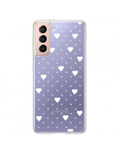 Coque Samsung Galaxy S21 Plus 5G Point Coeur Blanc Pin Point Heart Transparente - Project M