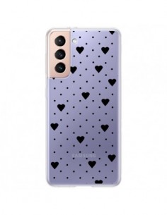 Coque Samsung Galaxy S21 Plus 5G Point Coeur Noir Pin...