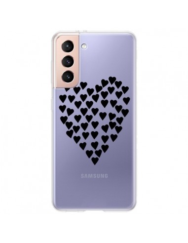 Coque Samsung Galaxy S21 Plus 5G Coeurs Heart Love Noir Transparente - Project M