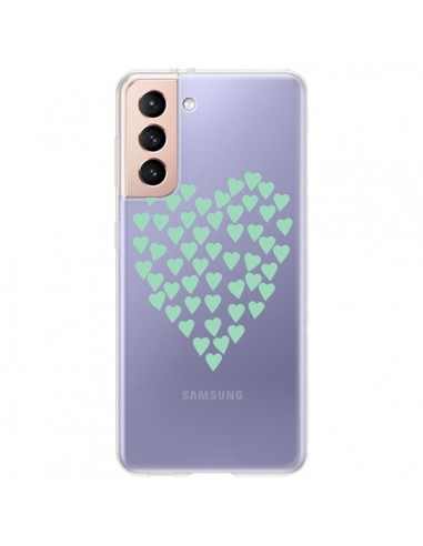 Coque Samsung Galaxy S21 Plus 5G Coeurs Heart Love Mint Bleu Vert Transparente - Project M