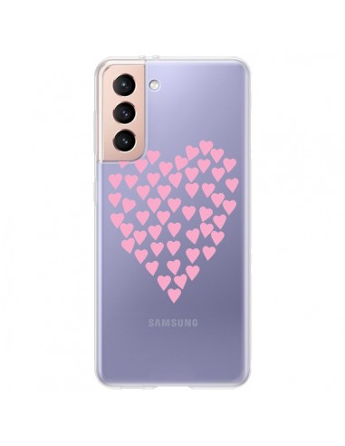Coque Samsung Galaxy S21 Plus 5G Coeurs Heart Love Rose Pink Transparente - Project M