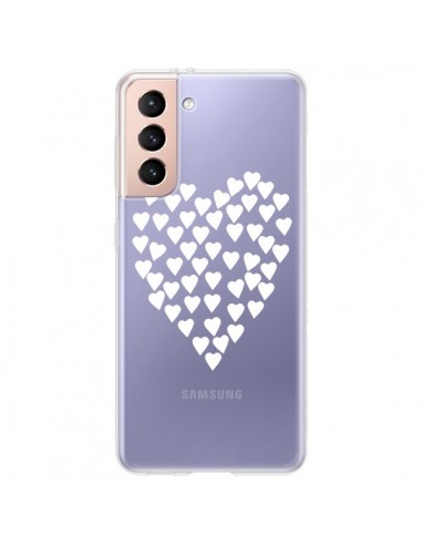 Coque Samsung Galaxy S21 Plus 5G Coeurs Heart Love Blanc Transparente - Project M