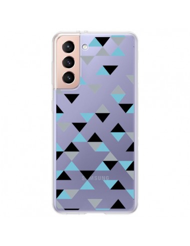 Coque Samsung Galaxy S21 Plus 5G Triangles Ice Blue Bleu Noir Transparente - Project M