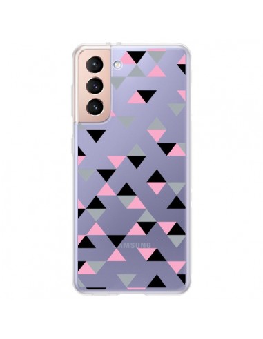 Coque Samsung Galaxy S21 Plus 5G Triangles Pink Rose Noir Transparente - Project M