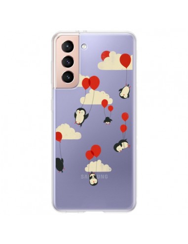 Coque Samsung Galaxy S21 Plus 5G Pingouin Ciel Ballons Transparente - Jay Fleck