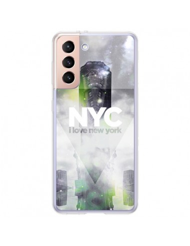 Coque Samsung Galaxy S21 Plus 5G I Love New York City Gris Vert - Javier Martinez