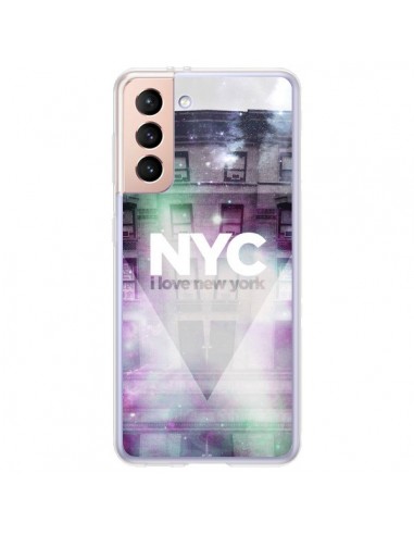 Coque Samsung Galaxy S21 Plus 5G I Love New York City Violet Vert - Javier Martinez