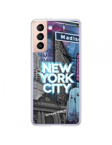 Coque Samsung Galaxy S21 Plus 5G New York City Buildings Bleu - Javier Martinez