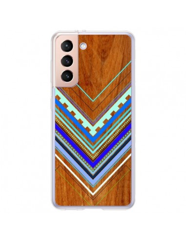 Coque Samsung Galaxy S21 Plus 5G Azteque Arbutus Blue Bois Aztec Tribal - Jenny Mhairi