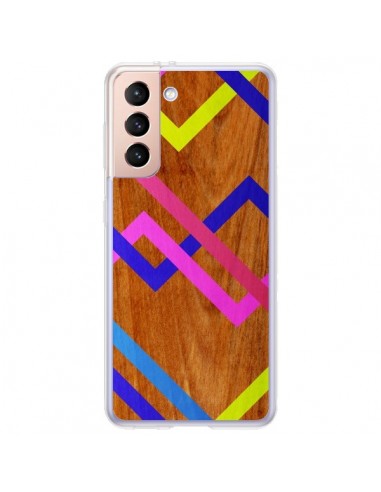 Coque Samsung Galaxy S21 Plus 5G Pink Yellow Wooden Bois Azteque Aztec Tribal - Jenny Mhairi
