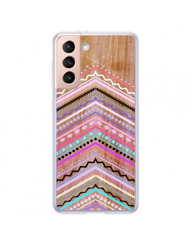 Coque Samsung Galaxy S21 Plus 5G Purple Chevron Wild Wood Bois Azteque Aztec Tribal - Jenny Mhairi