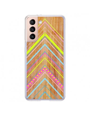 Coque Samsung Galaxy S21 Plus 5G Wooden Chevron Pink Bois Azteque Aztec Tribal - Jenny Mhairi