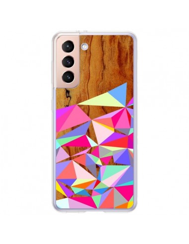 Coque Samsung Galaxy S21 Plus 5G Wooden Multi Geo Bois Azteque Aztec Tribal - Jenny Mhairi