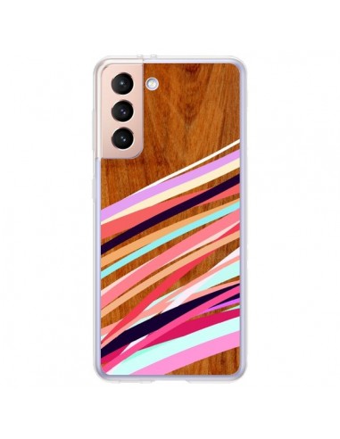 Coque Samsung Galaxy S21 Plus 5G Wooden Waves Coral Bois Azteque Aztec Tribal - Jenny Mhairi