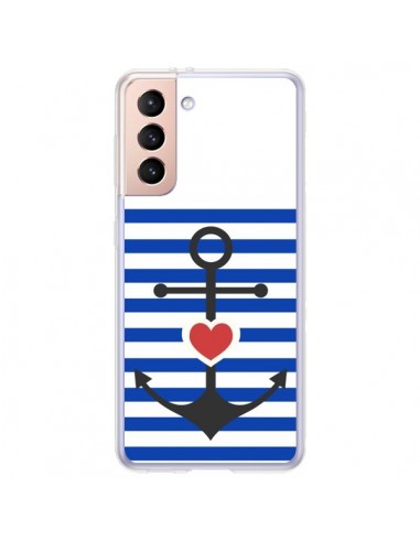 Coque Samsung Galaxy S21 Plus 5G Mariniere Encre Marin Coeur - Jonathan Perez