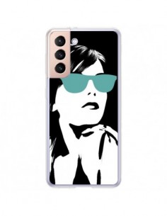 Coque Samsung Galaxy S21 Plus 5G Fille Lunettes Bleues -...