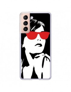 Coque Samsung Galaxy S21 Plus 5G Fille Lunettes Rouges -...