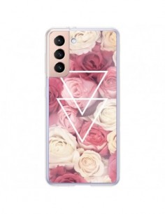 Coque Samsung Galaxy S21 Plus 5G Roses Triangles Fleurs -...