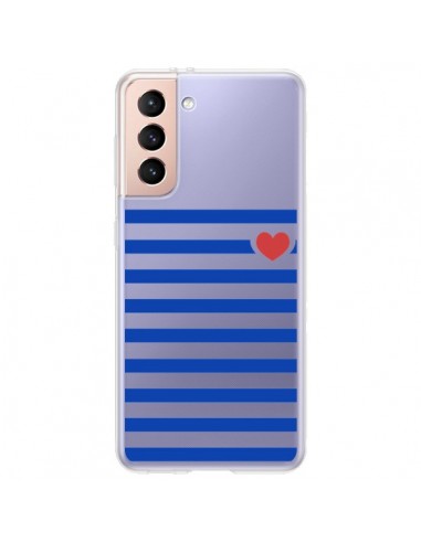 Coque Samsung Galaxy S21 Plus 5G Mariniere Coeur Love Transparente - Jonathan Perez