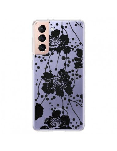 Coque Samsung Galaxy S21 Plus 5G Fleurs Noirs Flower Transparente - Dricia Do