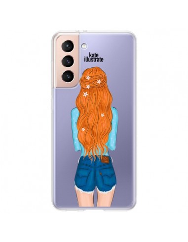 Coque Samsung Galaxy S21 Plus 5G Red Hair Don't Care Rousse Transparente - kateillustrate