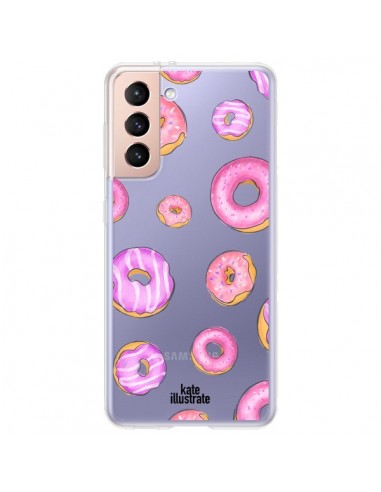 Coque Samsung Galaxy S21 Plus 5G Pink Donuts Rose Transparente - kateillustrate