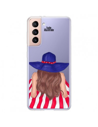 Coque Samsung Galaxy S21 Plus 5G Beah Girl Fille Plage Transparente - kateillustrate