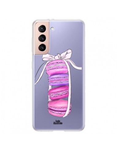 Coque Samsung Galaxy S21 Plus 5G Macarons Pink Purple Rose Violet Transparente - kateillustrate