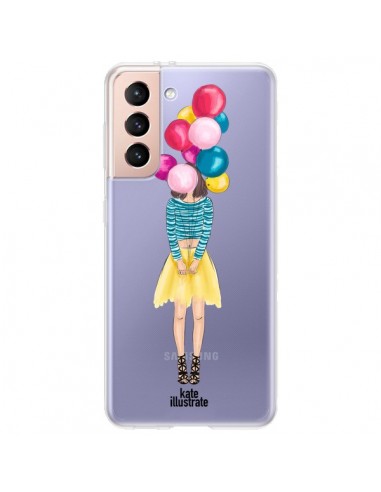 Coque Samsung Galaxy S21 Plus 5G Girls Balloons Ballons Fille Transparente - kateillustrate