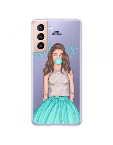 Coque Samsung Galaxy S21 Plus 5G Bubble Girls Tiffany Bleu Transparente - kateillustrate