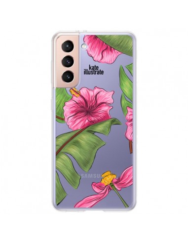 Coque Samsung Galaxy S21 Plus 5G Tropical Leaves Fleurs Feuilles Transparente - kateillustrate