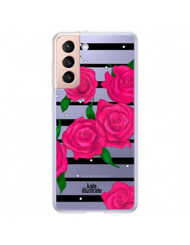 Coque Samsung Galaxy S21 Plus 5G Roses Rose Fleurs Flowers Transparente - kateillustrate