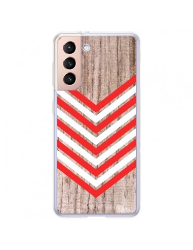 Coque Samsung Galaxy S21 Plus 5G Tribal Aztèque Bois Wood Flèche Rouge Blanc - Laetitia