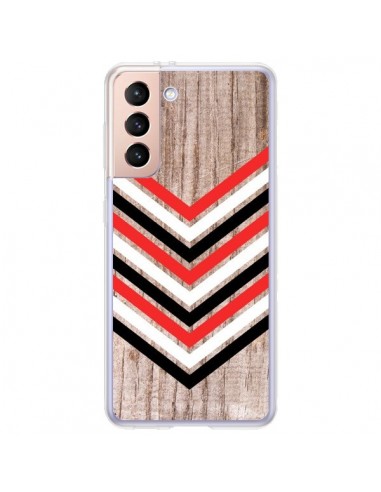 Coque Samsung Galaxy S21 Plus 5G Tribal Aztèque Bois Wood Flèche Rouge Blanc Noir - Laetitia