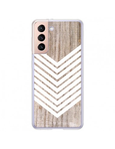 Coque Samsung Galaxy S21 Plus 5G Tribal Aztèque Bois Wood Flèche Blanc - Laetitia