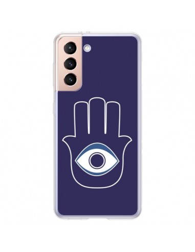 Coque Samsung Galaxy S21 Plus 5G Main de Fatma Oeil Bleu - Laetitia