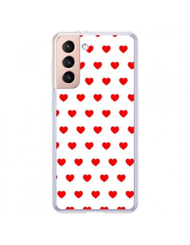 Coque Samsung Galaxy S21 Plus 5G Coeurs Rouges Fond Blanc - Laetitia