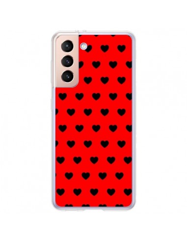 Coque Samsung Galaxy S21 Plus 5G Coeurs Noirs Fond Rouge - Laetitia