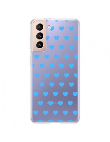 Coque Samsung Galaxy S21 Plus 5G Coeur Heart Love Amour Bleu Transparente - Laetitia