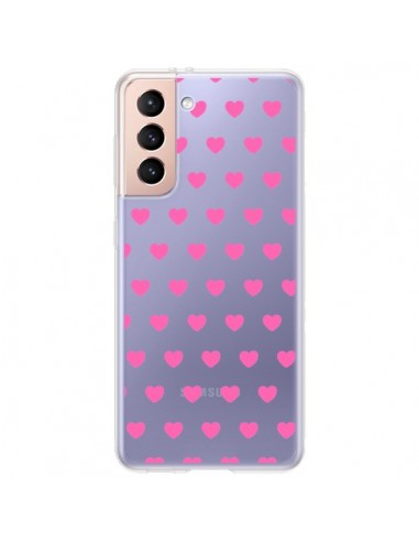 Coque Samsung Galaxy S21 Plus 5G Coeur Heart Love Amour Rose Transparente - Laetitia