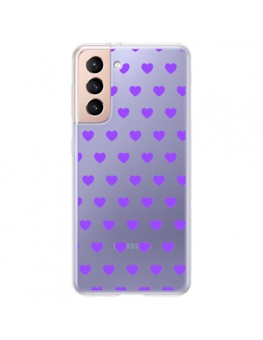 Coque Samsung Galaxy S21 Plus 5G Coeur Heart Love Amour Violet Transparente - Laetitia