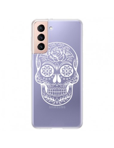 Coque Samsung Galaxy S21 Plus 5G Tête de Mort Mexicaine Blanche Transparente - Laetitia