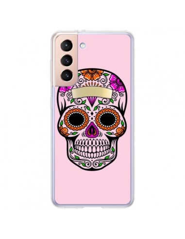Coque Samsung Galaxy S21 Plus 5G Tête de Mort Mexicaine Rose Multicolore - Laetitia